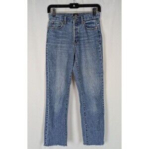 BDG Jeans 26 Women's Blue Speckle Pattern Button Fly Slim Straight Raw Hem